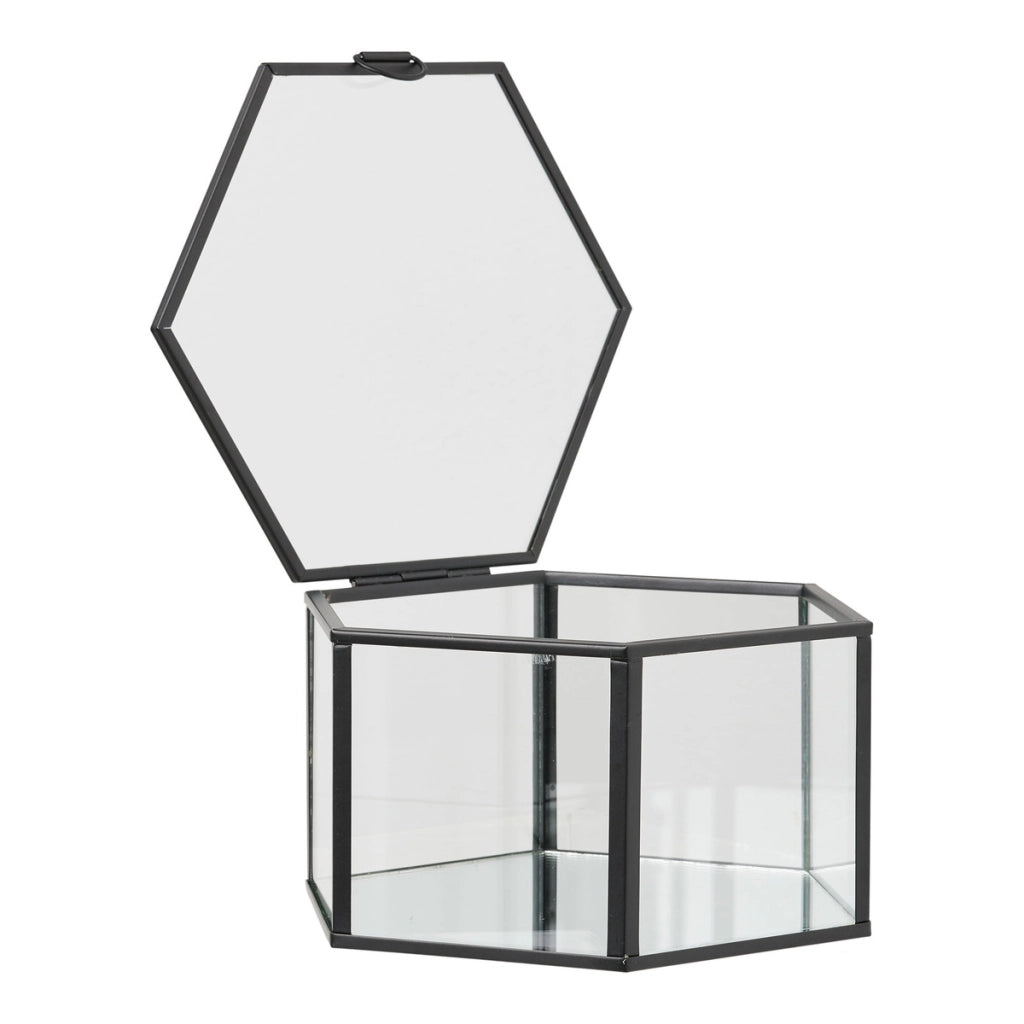 Set 2 scatole Torpe in vetro e metallo nero trasparente House Nordic