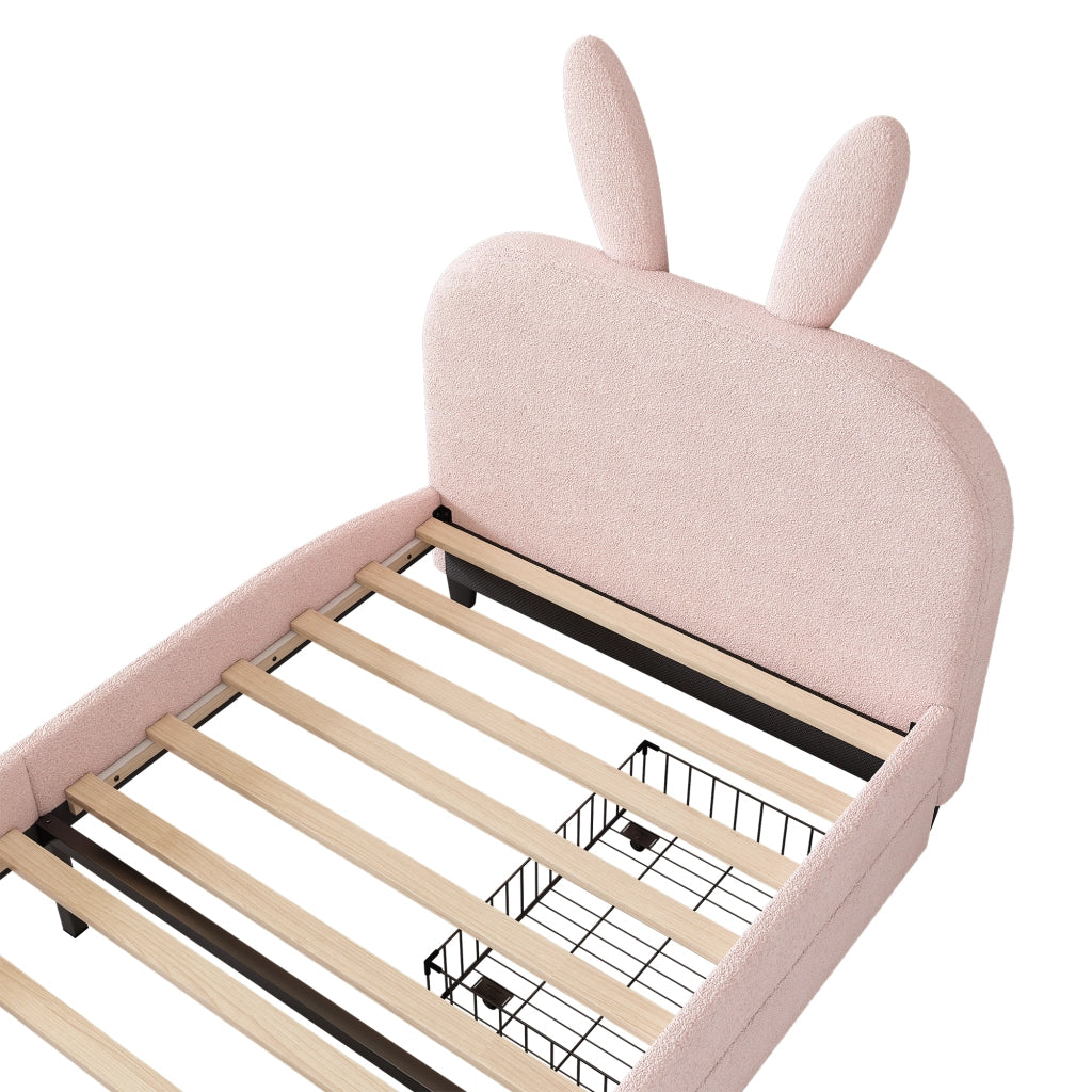 LETTO bambini 90x200 cm rosa in Plush e MDF con 2 cassetti