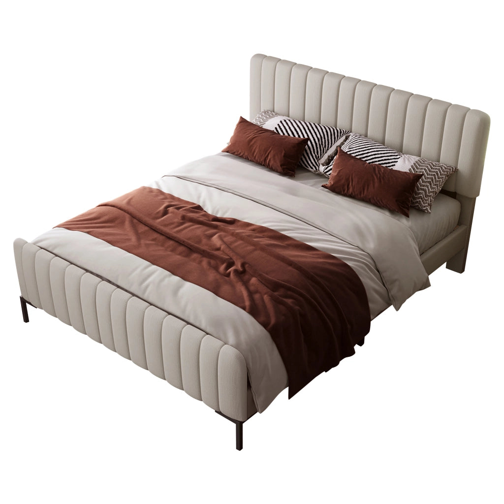 letto imbottito lino grigio beige 140 x 200 cm