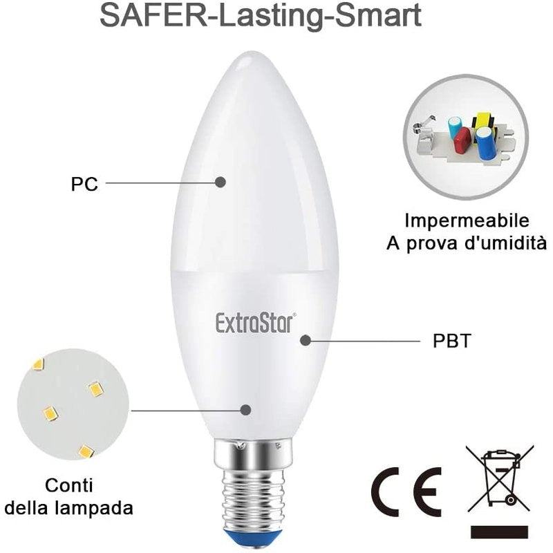 2 PZ Lampada A Led, Lampadina E14 C37 8W Bianco Caldo 3000K 720 Lumen