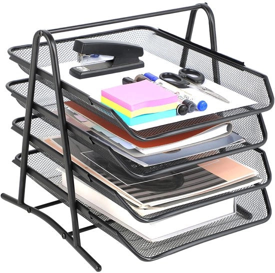Archivio a 4 livelli, cassetto per buste A4, cassetto per documenti in metallo - ideale per attrezzature ufficiali e organizzazione spazio di lavoro - nero