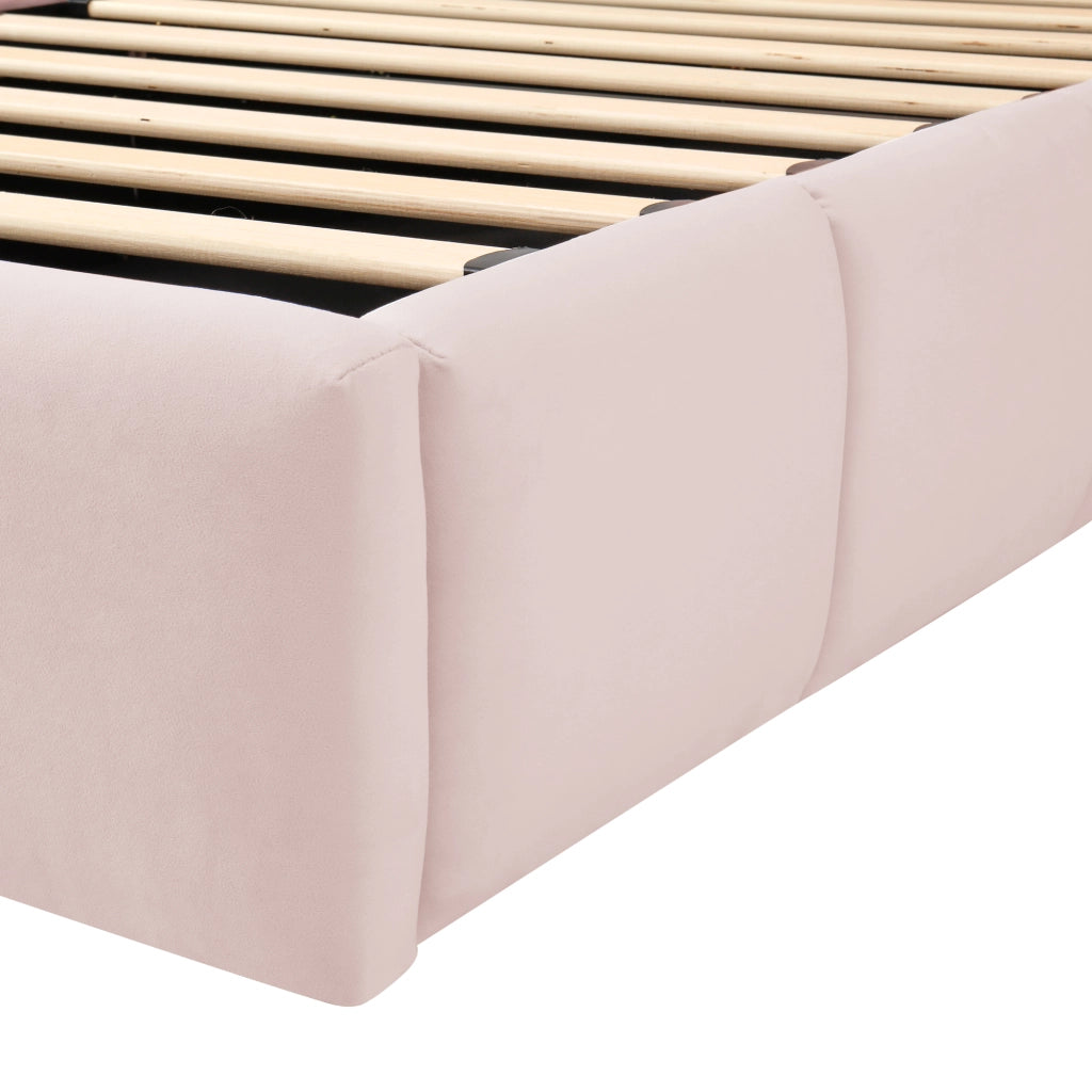 DESMIU Letto bambino 90 × 200 cm 1 posto con vano contenitore idraulico e USB, senza materasso, in velluto, rosa