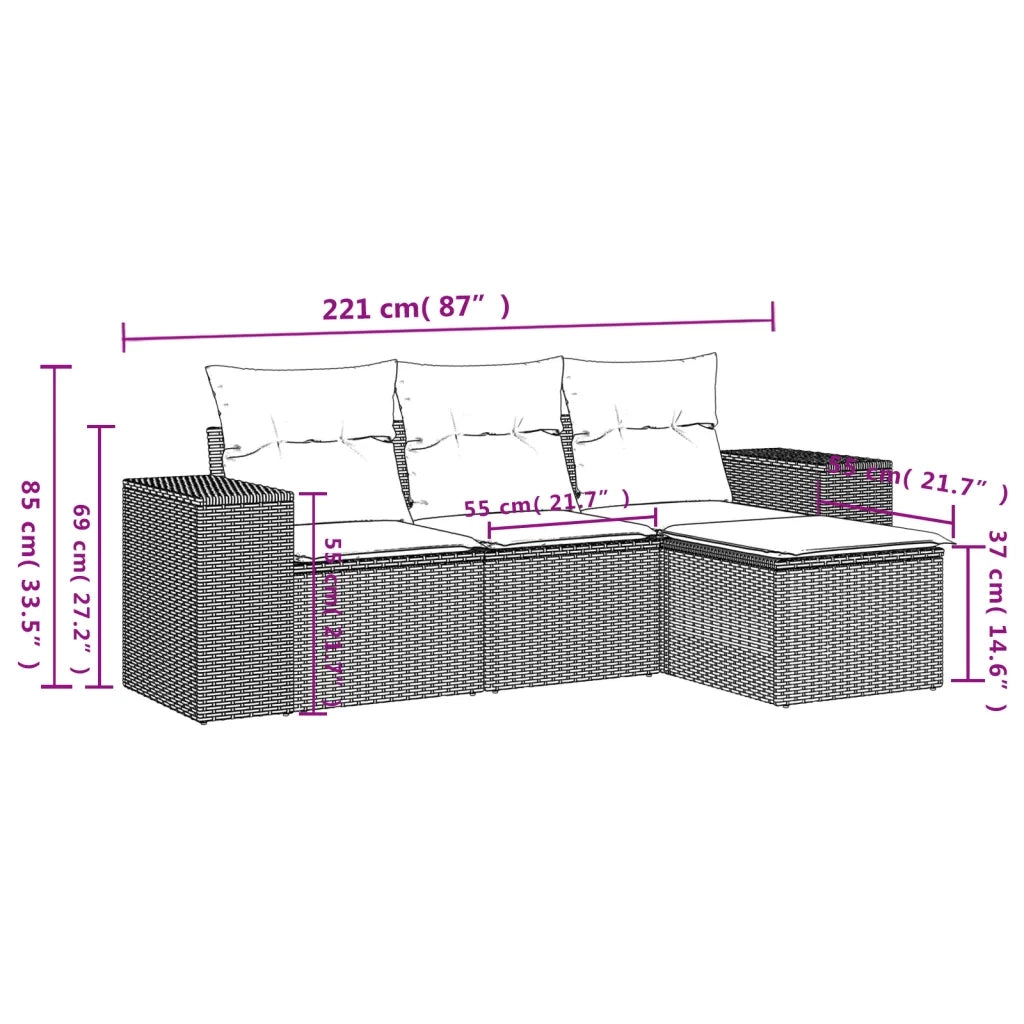 Set Divano da Giardino 4 pz con Cuscini-Sofa da Giardino-Divanetto da esterno Beige in Polyrattan 745556