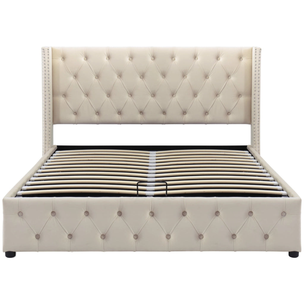 letto imbottito in velluto beige 140 x 190 cm