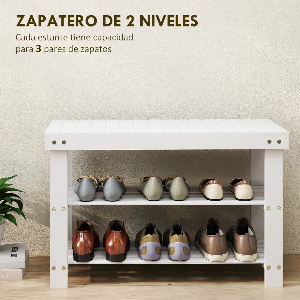 Banco portascarpe in bamb¨´ con seduta e ripiani ¨C Minimal ¨C 70x28x45 cm bianco
