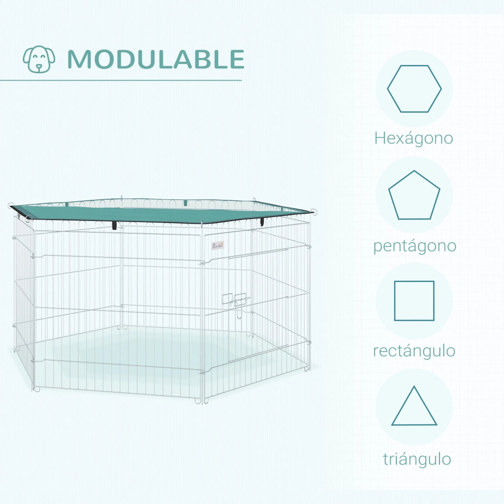 Recinto per Cani 6 Pannelli Pieghevole con Porta e Tetto ¨C Zephmum ¨C Grigio 59x60 cm