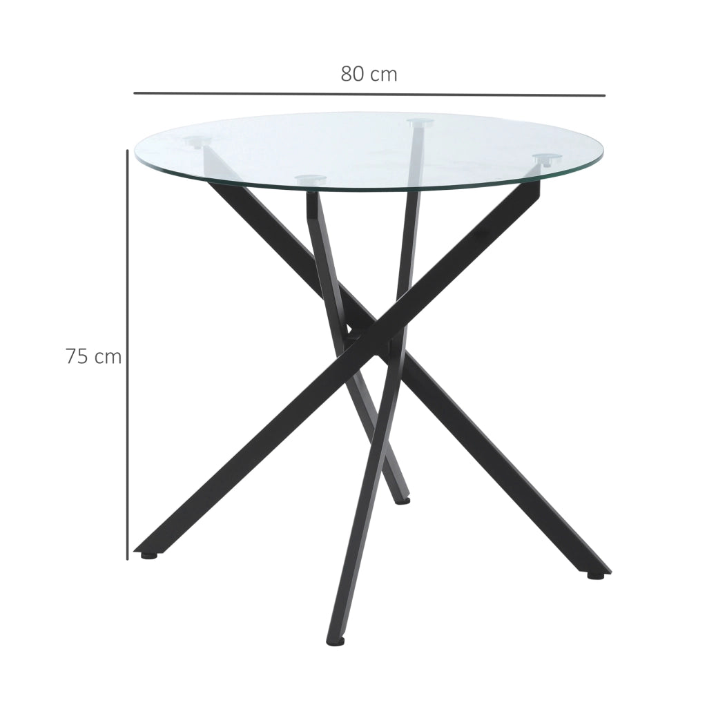 TAVOLINO rotondo in vetro temperato 80x80x75 cm nero con struttura in acciaio