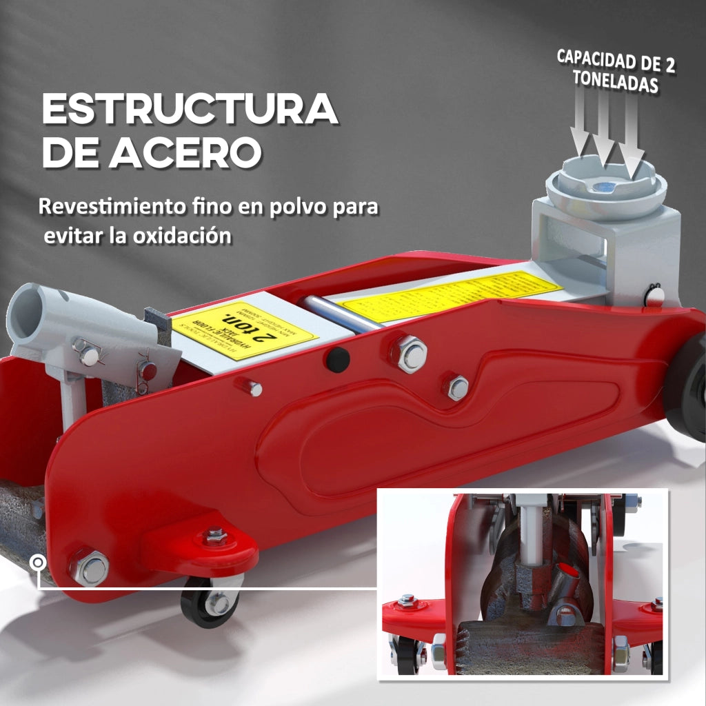 Cricco Idraulico 2 Tonnellate ¨C zephmum ¨C Rosso e Giallo, Altezza Regolabile 12-30 cm, 4 Ruote
