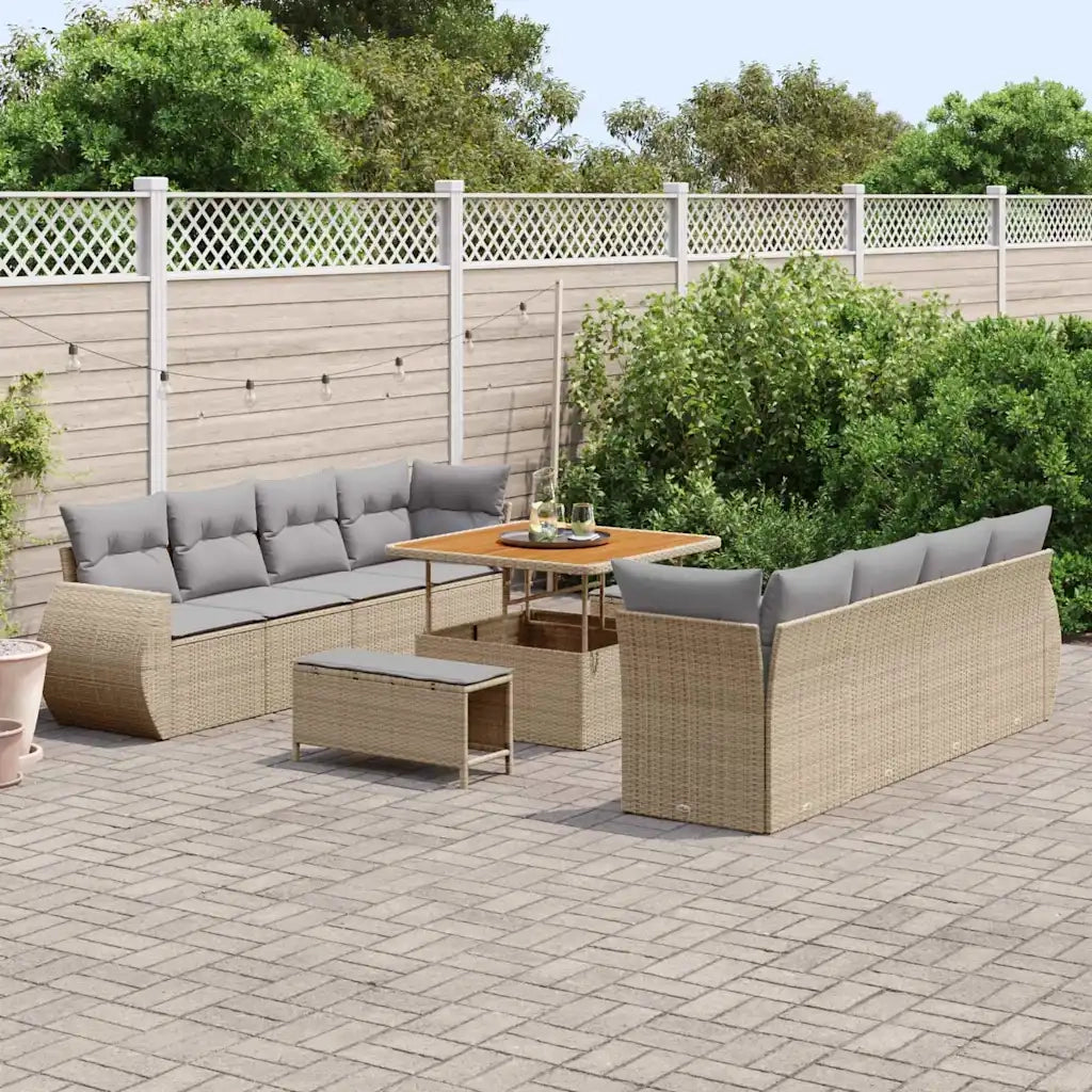 Set Divano da Giardino con cuscino 11 pcs Beige polyrattan