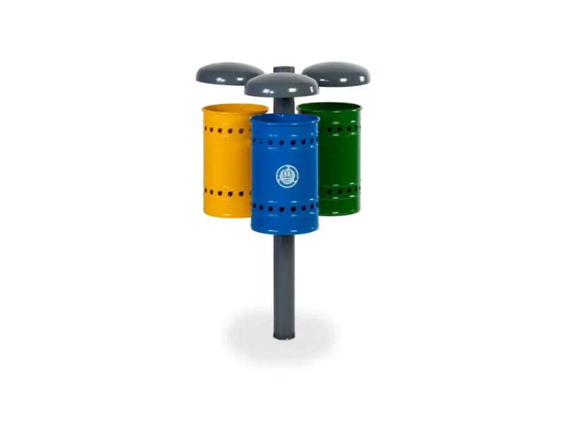 Cestino Eco-Tris Boogie 202 Giochipark acciaio zincato 3x28lt tettuccio Ø73x45h - Da interrare