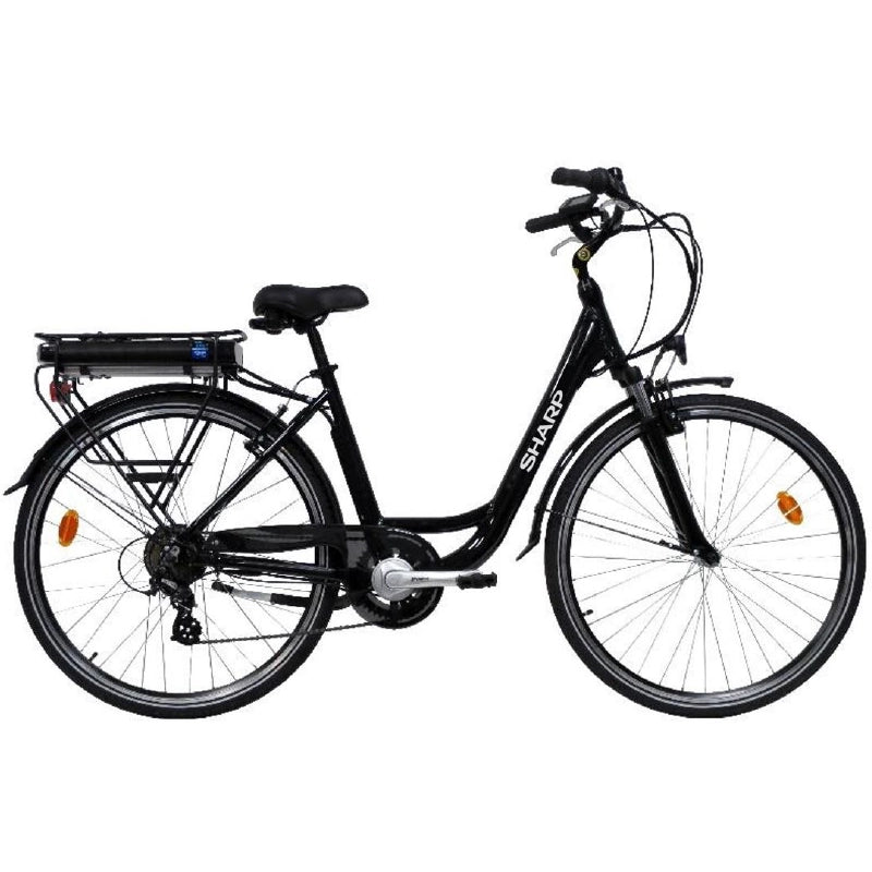 SHARP (BK-CD03E-B) CITY E-BIKE (NERA) - BICICLETTA ELETTRICA - RUOTE 26"X1.75" - MOTORE 250W 36V - BATTERIA 36V 10AH CERTIFICATA - TELAIO IN ALLUMINIO - AUTONOMIA FINO AD 60KM