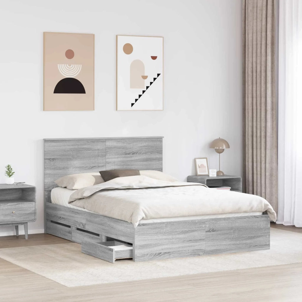 Letto matrimoniale | Letto per adulti | Struttura del letto con cassetto Grigio Sonoma 150 x 200 cm
