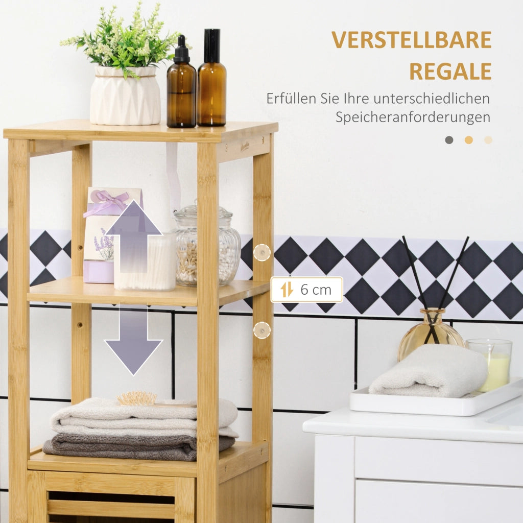 ARMADIO BAGNO 32,9x29,9x120 cm Bambù Naturale con 2 Ripiani Aperti