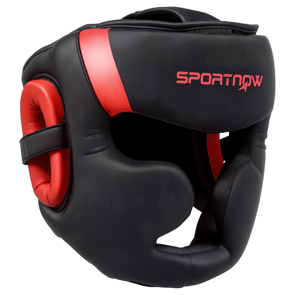 Casco da Boxe MMA con Cinturino Regolabile ¨C Minimal ¨C Rosso e Nero