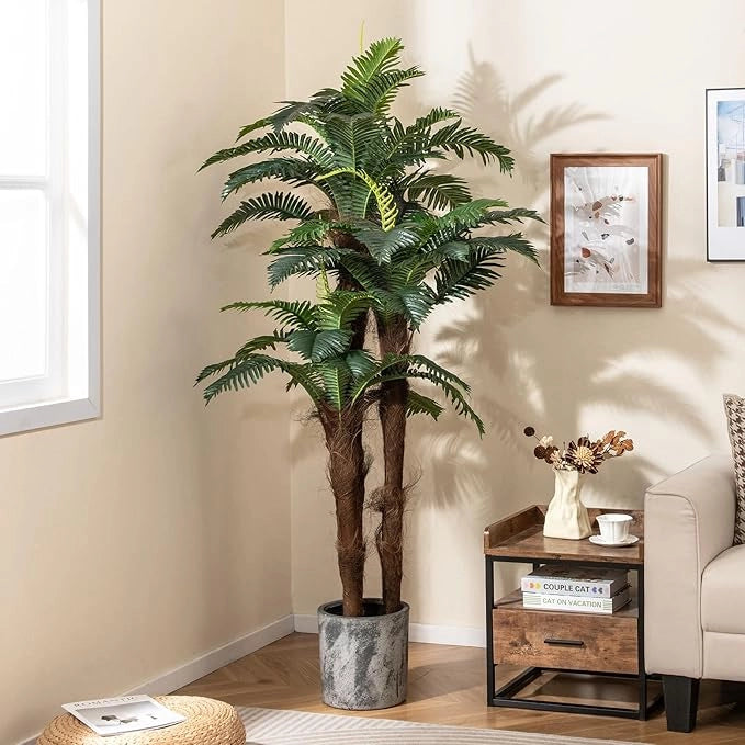 Set di 2 Palme Artificiali, Pianta Tropicale Finta 191 cm con 45 + 3 Foglie Regolabili, 3 Tronchi Realistici e Muschio, Pianta da Interno in Vaso per Decorazione di Casa e Ufficio