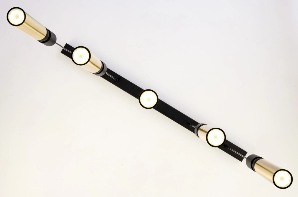 Lampada sospesa barra ALAS 100cm nero oro 5xGU10 Jupiter