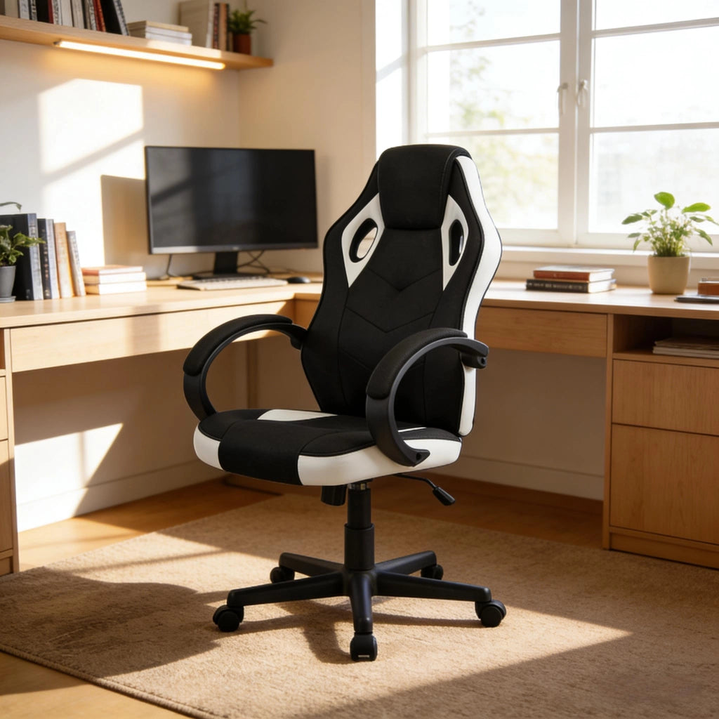 Sedia da ufficio ergonomica girevole con schienale alto, altezza regolabile, rete elastica e base a 5 razze