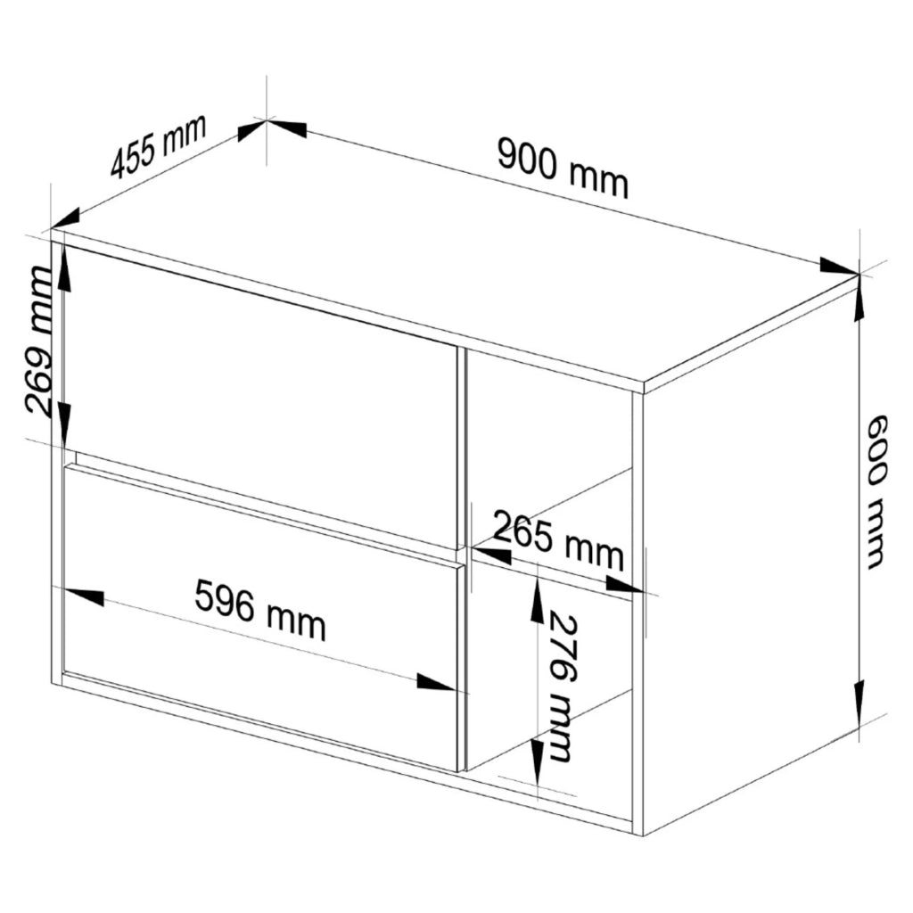 Mobile bagno sospeso senza lavabo VAMI Rovere Craft, Nero 90 cm 2 cassetti 90x45,5x60 cm