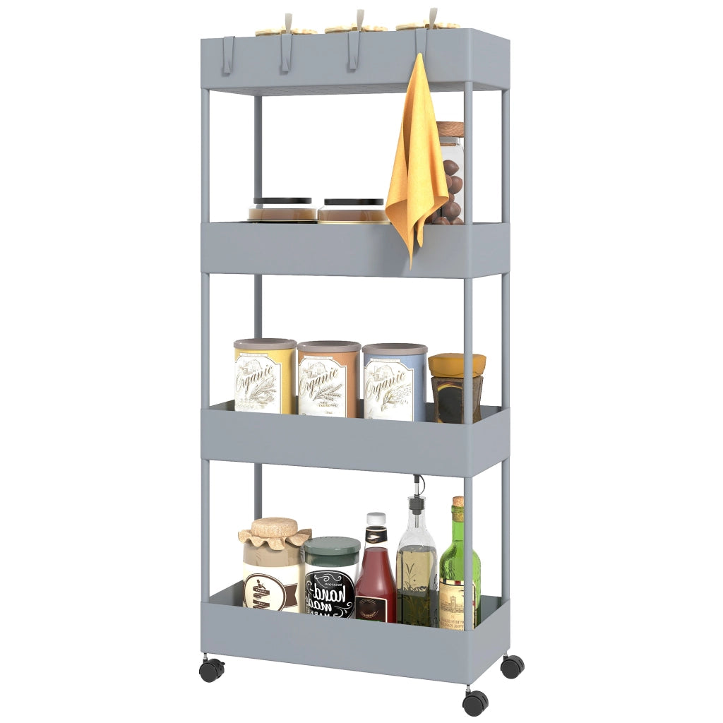 Carrello Multiuso con 4 Cestini e Ruote ¨C zephmum ¨C Grigio 40x19x90 cm