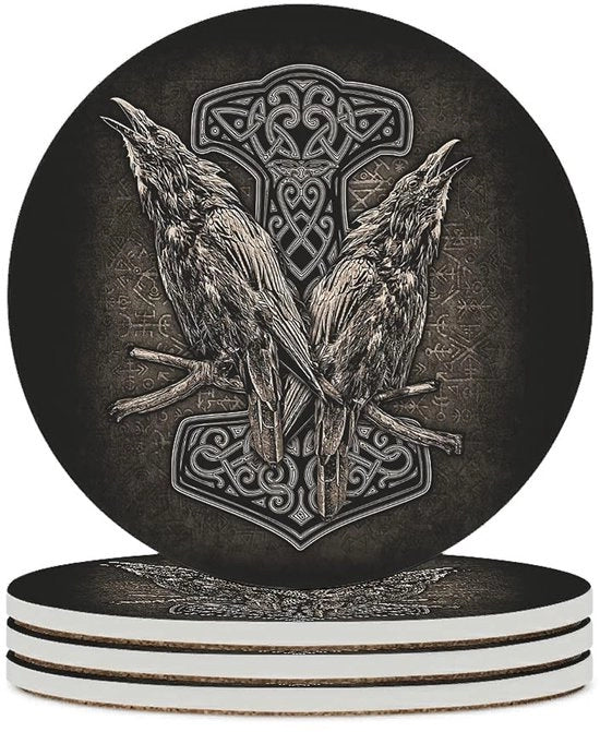 Martelli da colpo Viking Raven con basi rotonde in ceramica con base in canna 4 pezzi decorativi per bicchieri, vasi e candele 10cm bianchi 4 pezzi