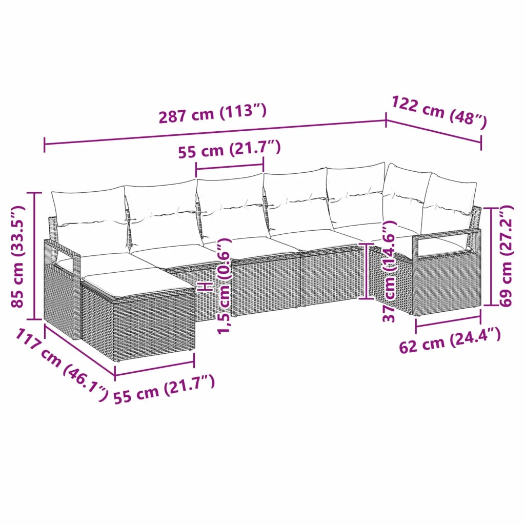 Set di divani con cuscino 7 pcs Marrone polyrattan 3346474
