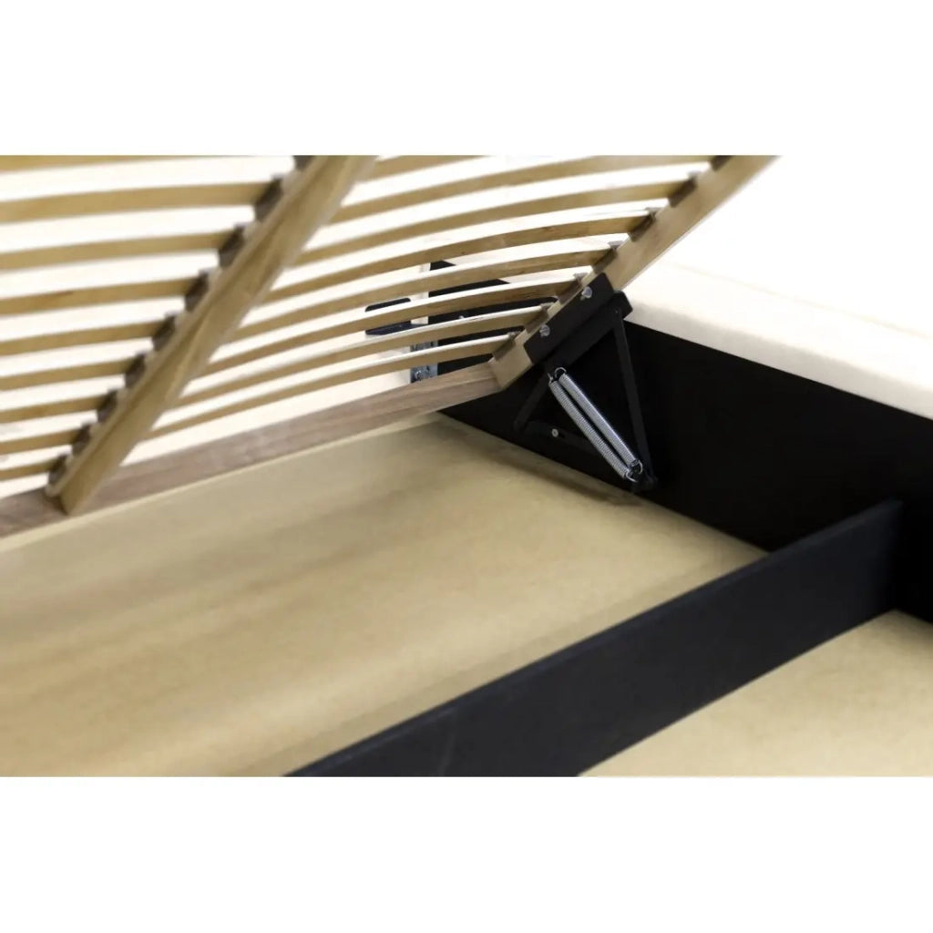 Letto contenitore VELORA – Perla – 140x200 cm – Tessuto velluto morbido – Rete sollevabile – Spazio di stoccaggio integrato