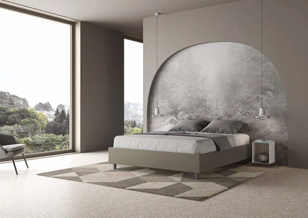 BS COM Letto matrimoniale francese con rete imbottito 140x210 similpelle cappuccino