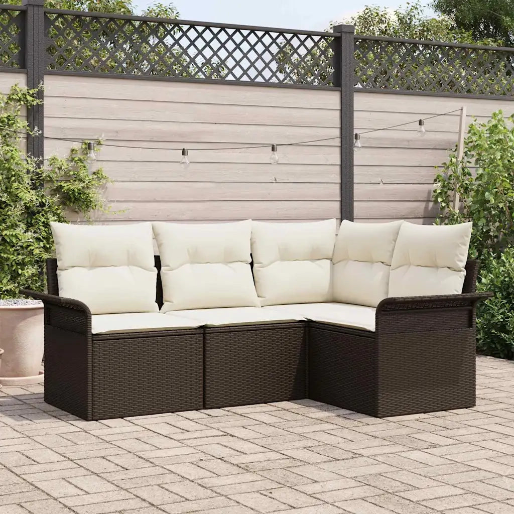 Set Divano da Giardino 4 pz | Set Salotto da Giardino Marrone polyrattan