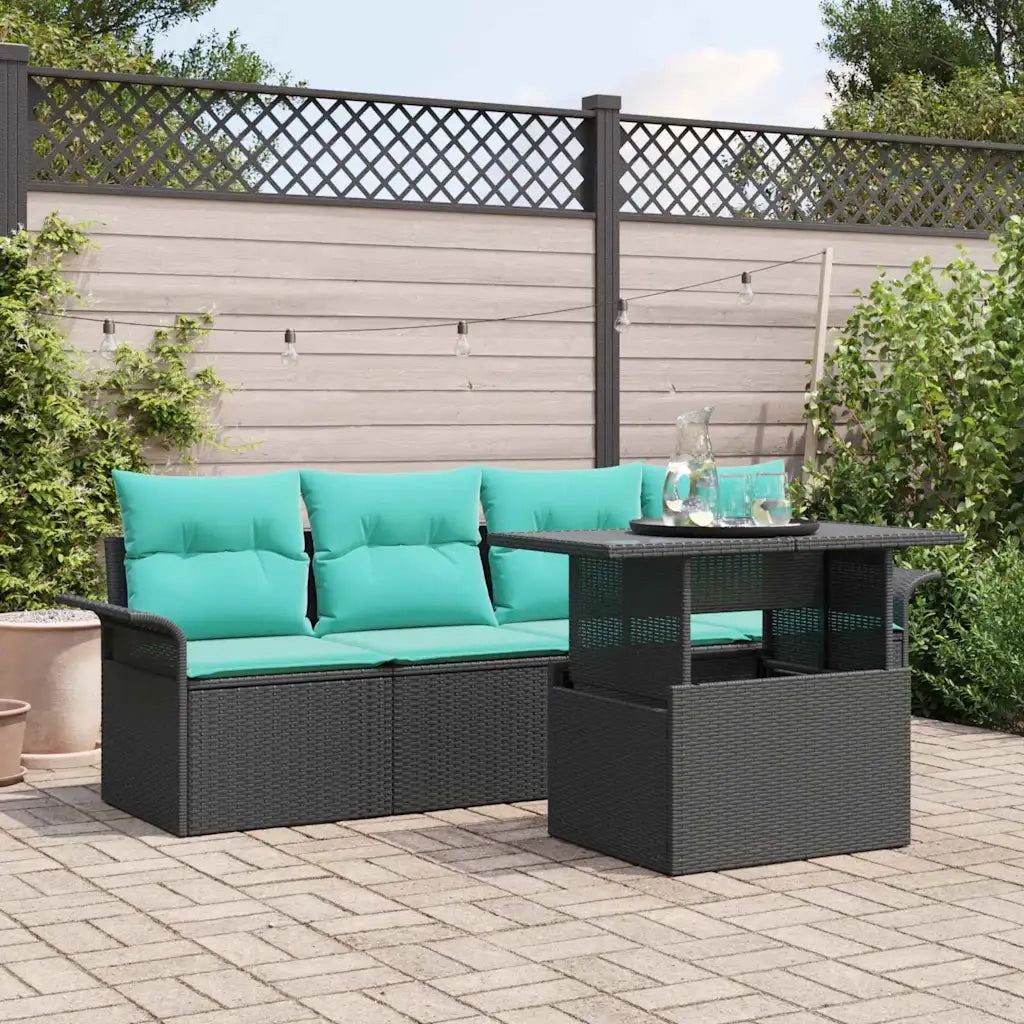 Set Divano da Giardino con cuscino 5 pcs Nero Poly Rattan 3356929