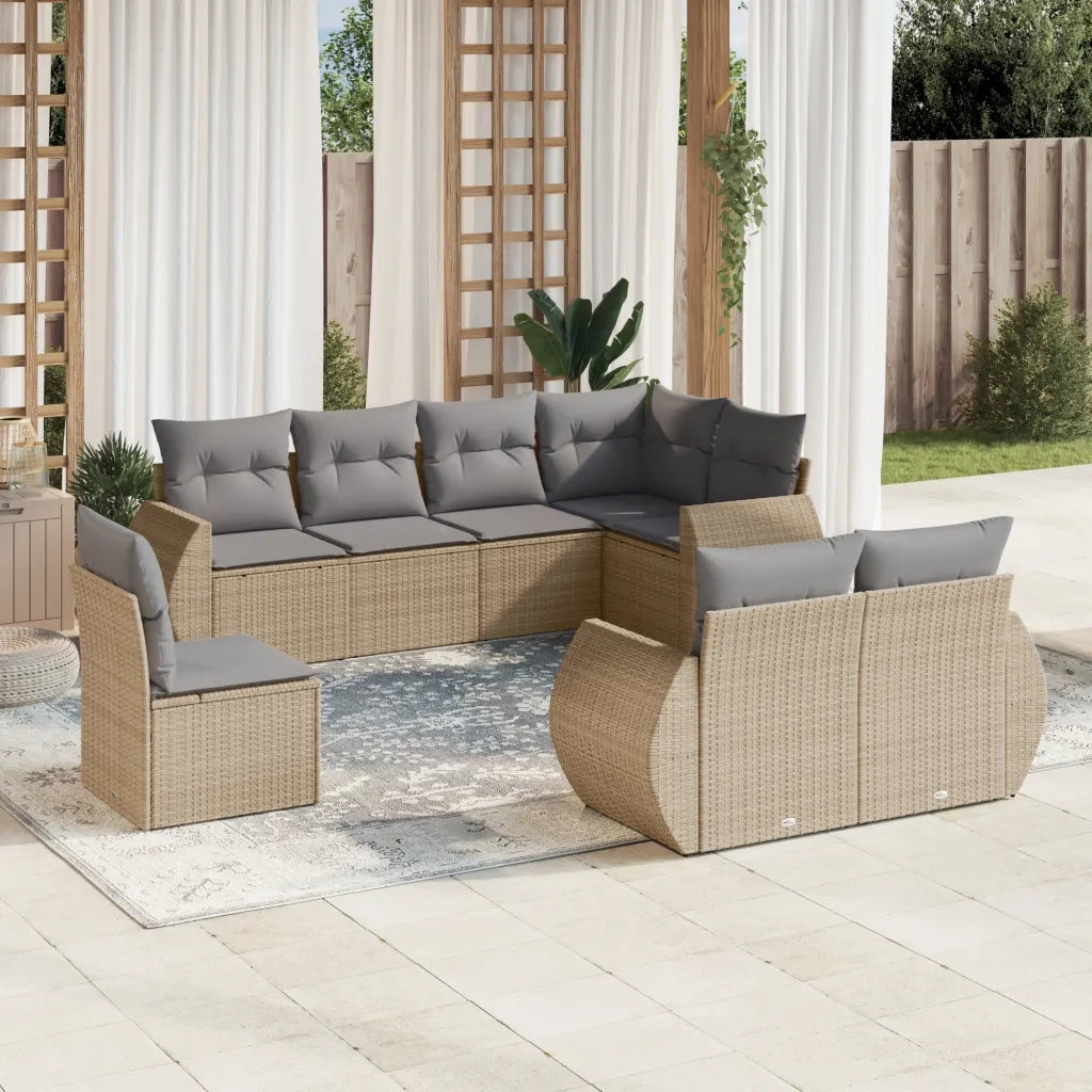 Set Divano da Giardino 8 pz con Cuscini Beige in Polyrattan 3253976