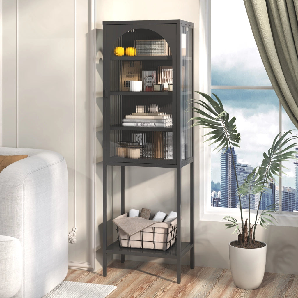 Libreria a cubi con ante in vetro ¨C Zephmum ¨C Grigio metallo 160x50x35 cm
