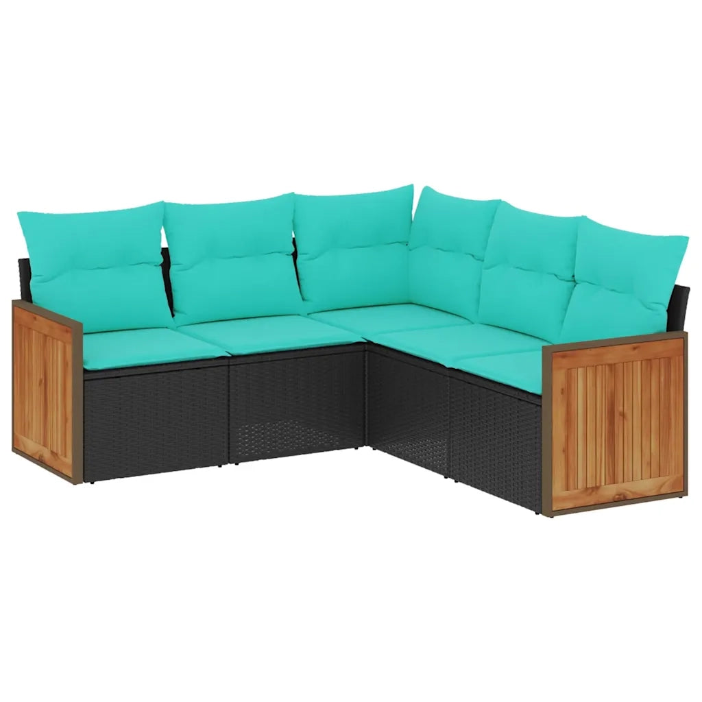 Set Divani da Giardino 5 pz con Cuscini Nero in Polyrattan 3227639