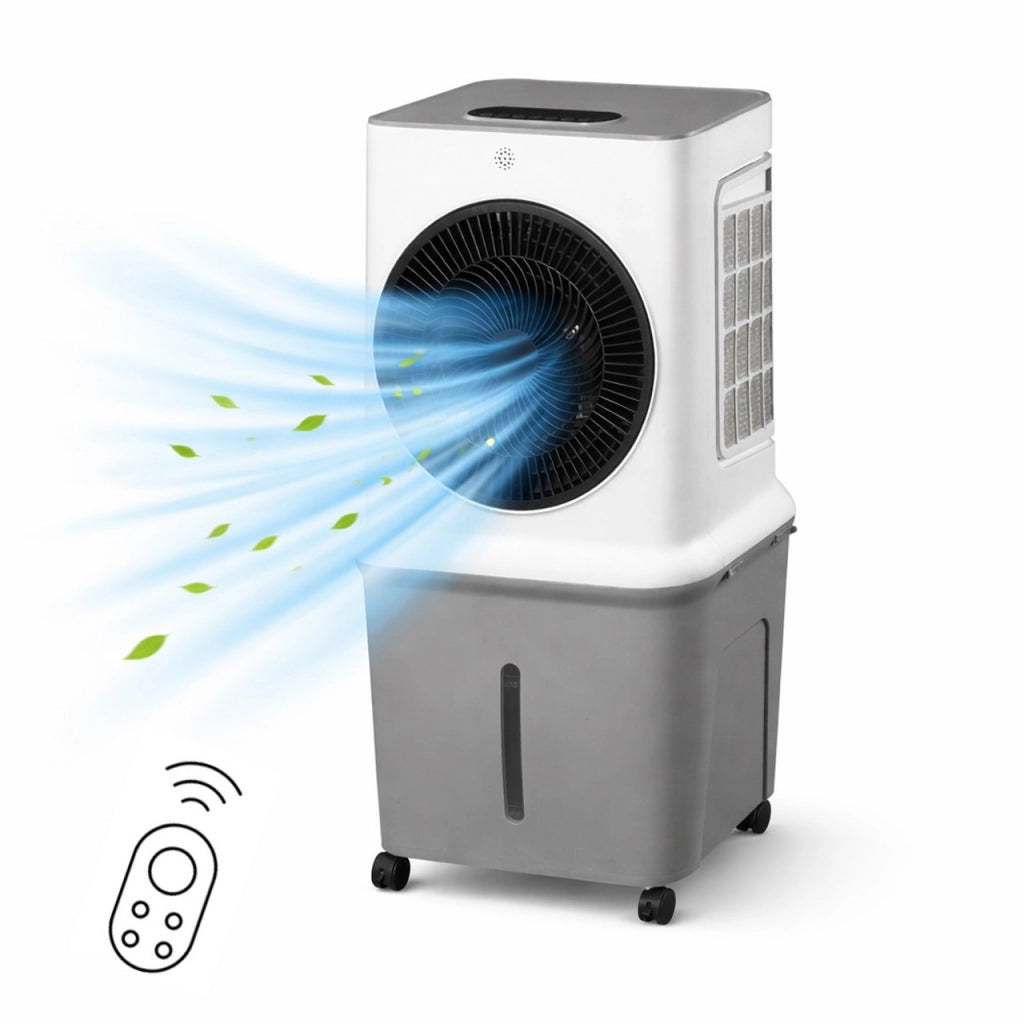 Ventilatore Raffrescatore D'aria 35L con Telecomando, 3 Velocità, Timer 12h, Sistema Swing, 120W, con Ruote e Tanica Capiente – 45,1x36,3x88,6 cm