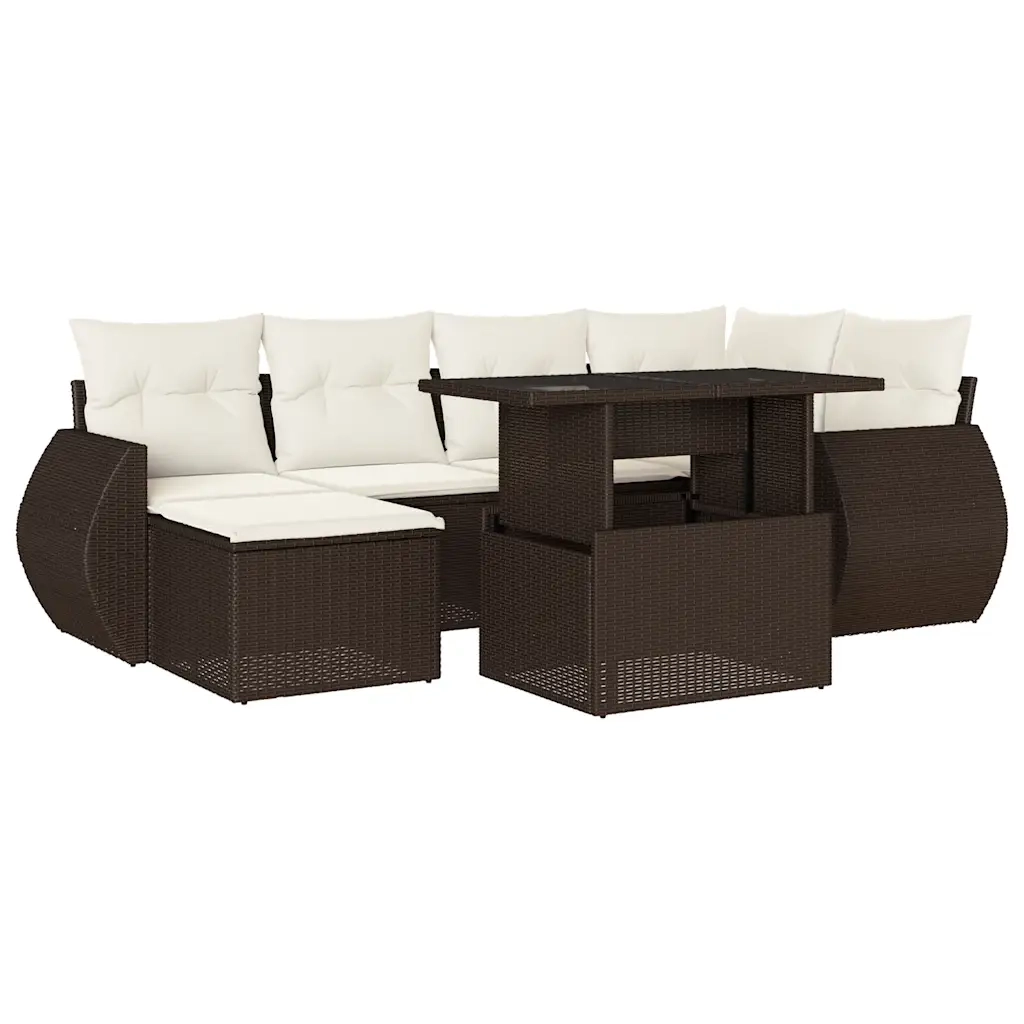 Set Divani da Giardino 7 pz con Cuscini Marrone in Polyrattan 3268683