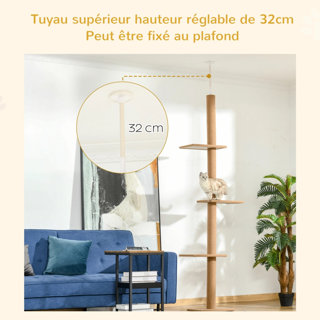 Tiragraffi per gatti con palo regolabile ¨C zephmum ¨C marrone 43x27x228-260 cm