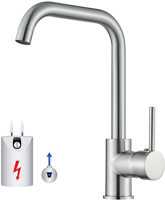 Lavatrice a bassa pressione per cucina, miscelatore RVS 360° girevole per vasca da bagno a bassa pressione, cucina, 3 connessioni per boiler, miscelatore per cucina in acciaio inossidabile lucidato a specchio.