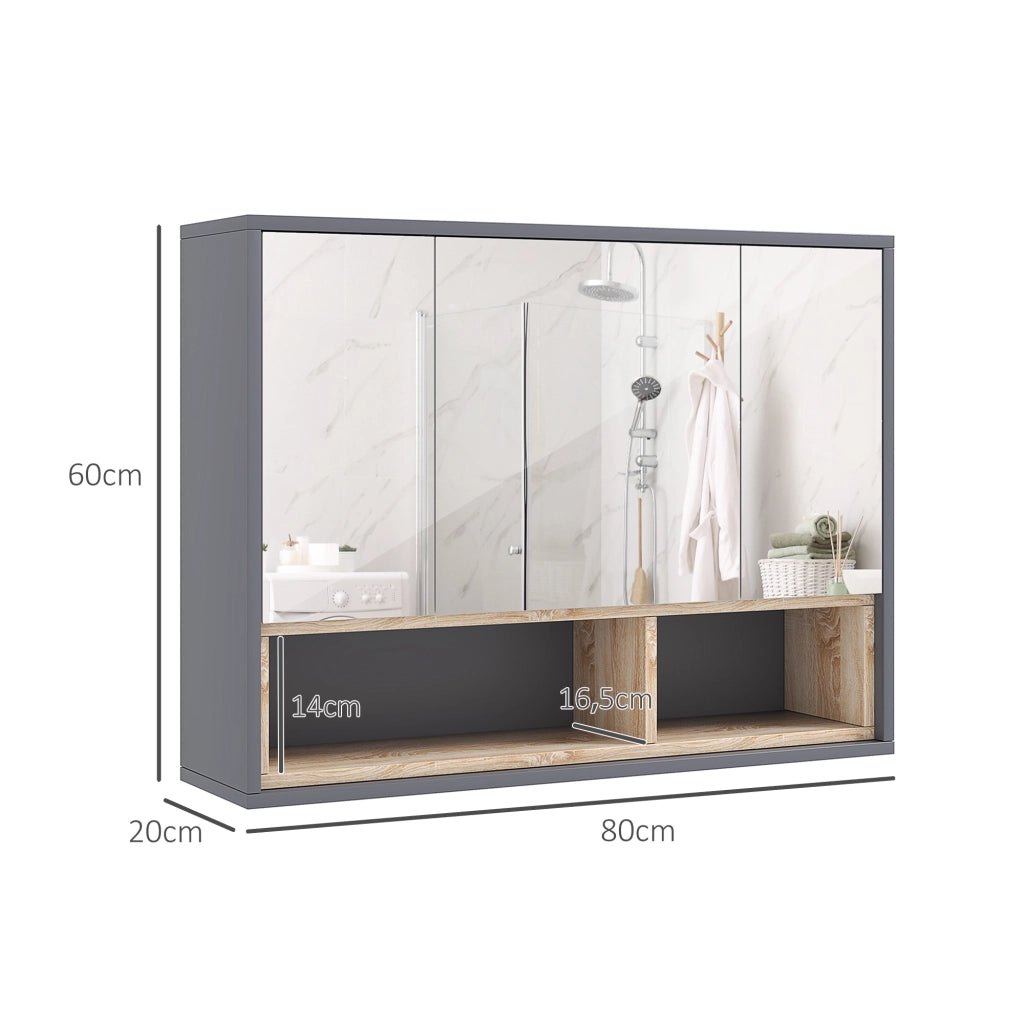 Mobile bagno sospeso con specchio ¨C Xylo ¨C 3 ante 8 ripiani grigio