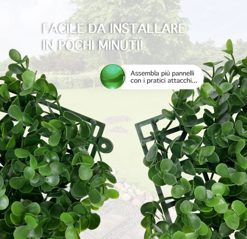 Pannello Stile Giungla Foglie Artificiale A Parete Per Interno Esterno Giardino Verticale Siepe Finta Muro Bosco Erba Recinzione Anticaduta Frangivista  - Levana - 50x50 cm