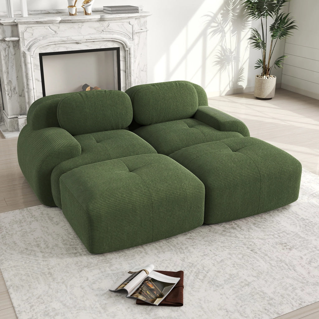 Divano angolare modulare a 2 posti - con braccioli ergonomici e base antiscivolo - in corduroy verde