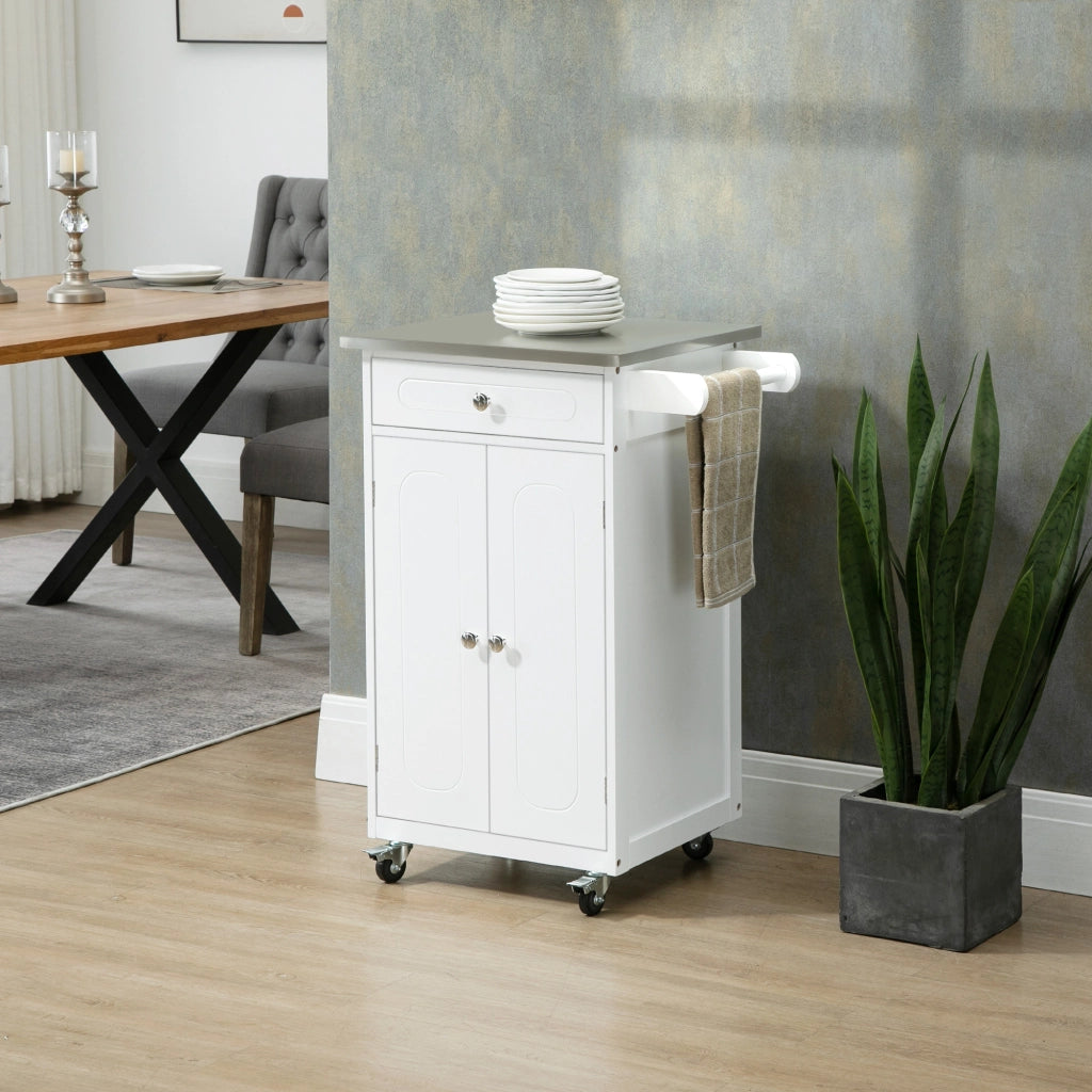 Carrello da cucina con cassetto e ripiani ¨C Minimal ¨C Bianco acciaio inox MDF