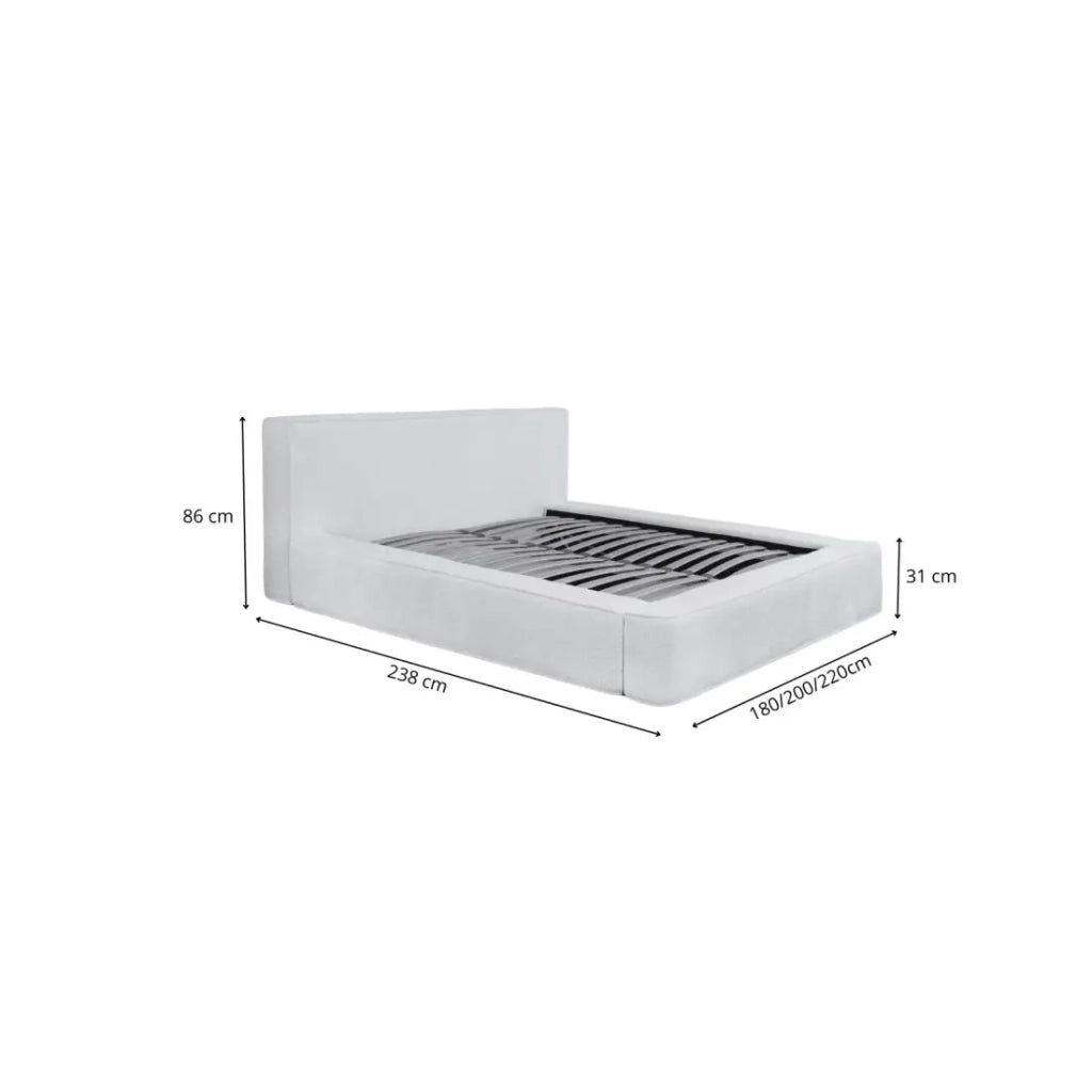 Letto contenitore VELORA – Perla – 140x200 cm – Tessuto velluto morbido – Rete sollevabile – Spazio di stoccaggio integrato