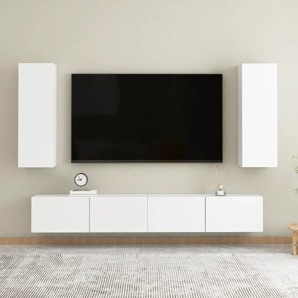 Set Mobili Porta TV 4 pz | Armadietto TV | Mobile Porta TV Bianco in Legno Multistrato