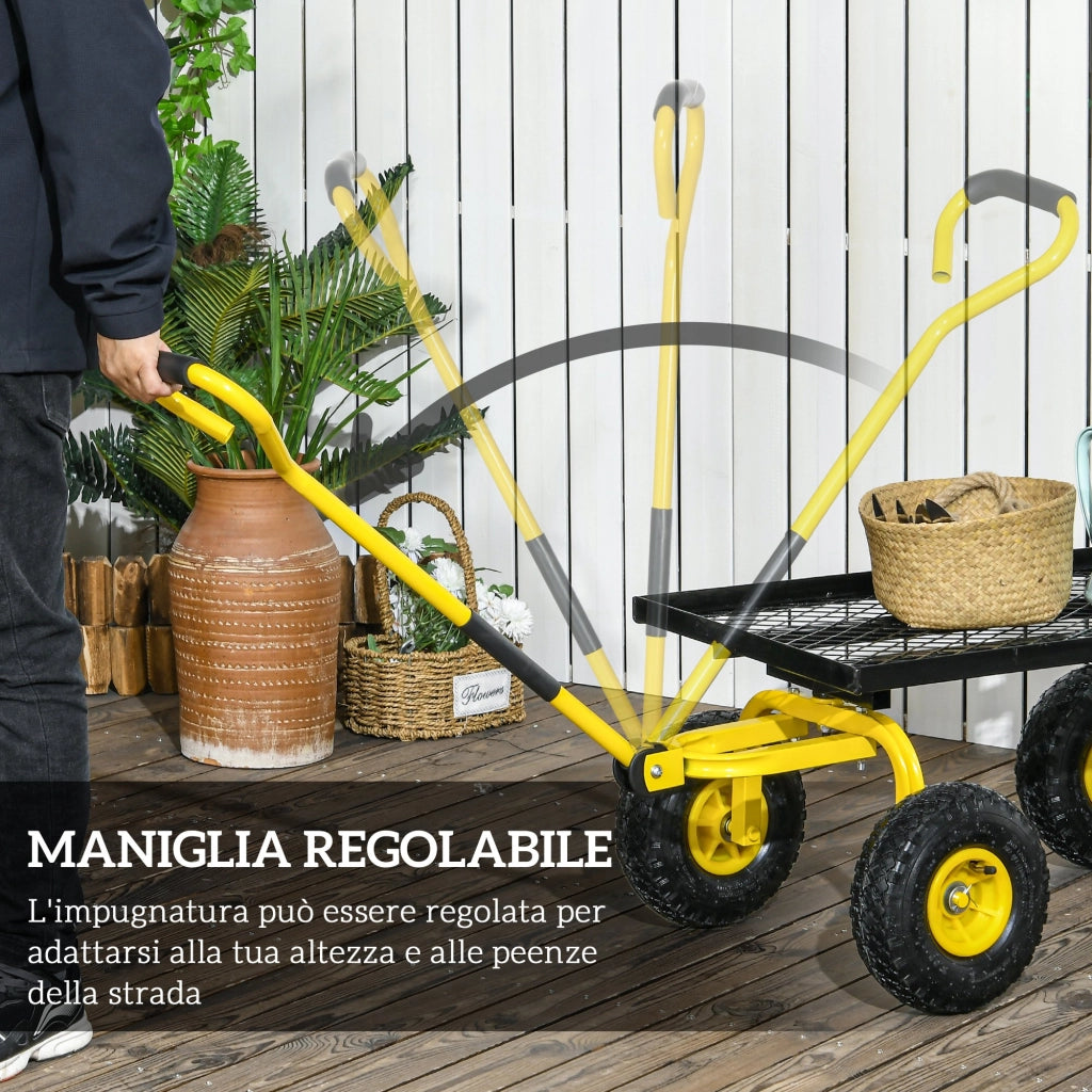 Carrello da Giardino in Acciaio con Capacit¨¤ 150 kg e Maniglia Rivestita, 94x48.5x100 cm, Giallo e Nero