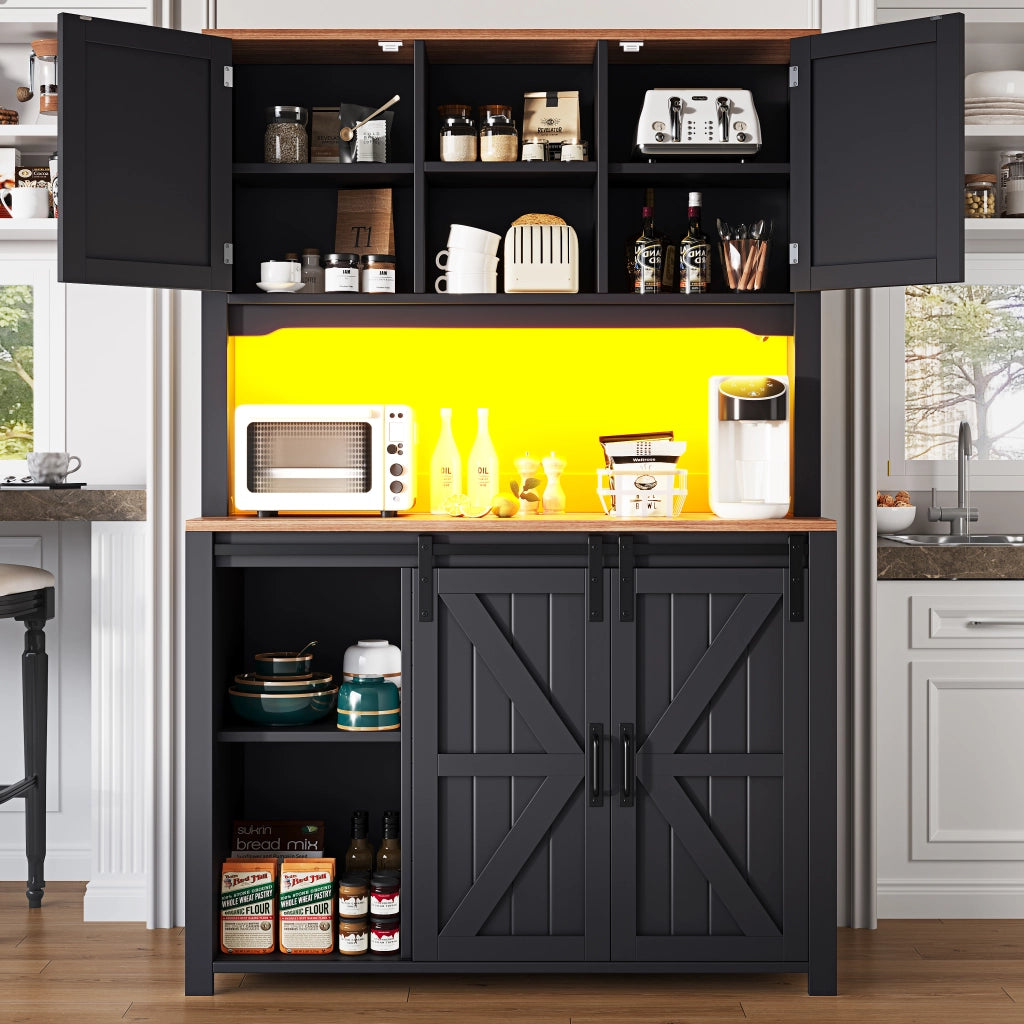Mobile Cucina Alto con Ante Scorrevoli e LED ¨C MINIMAL ¨C Nero/Bianco, 115x40x174,7 cm
