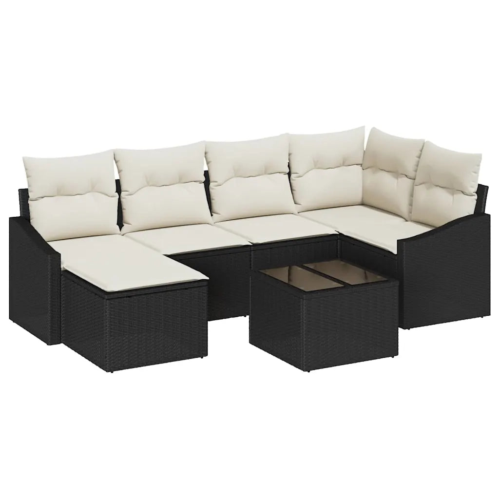 Set di divani con cuscino 7 pcs Nero polyrattan