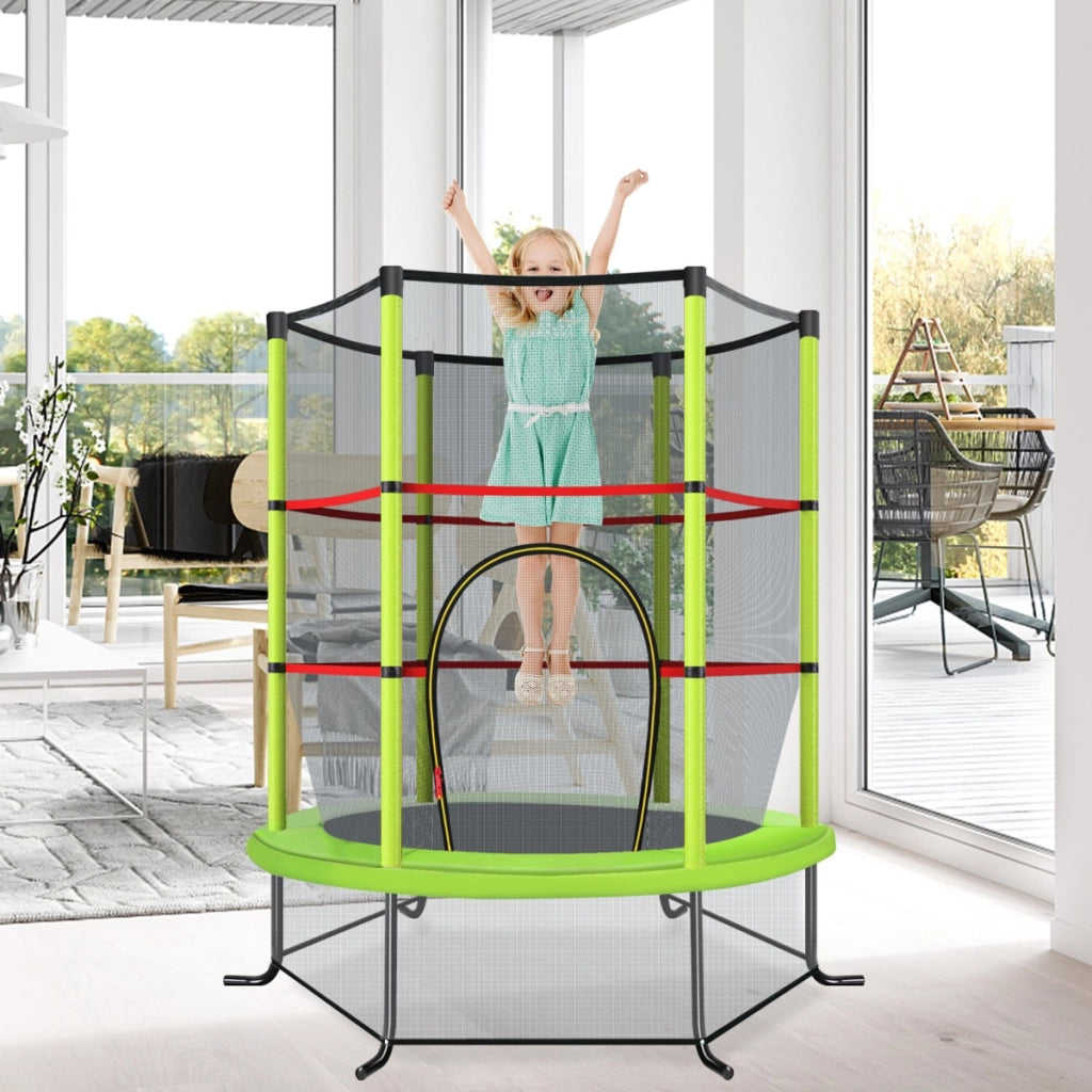 Tappeto elastico per bambini con rete di sicurezza, Tappeto elastico con struttura in acciaio resistente Verde