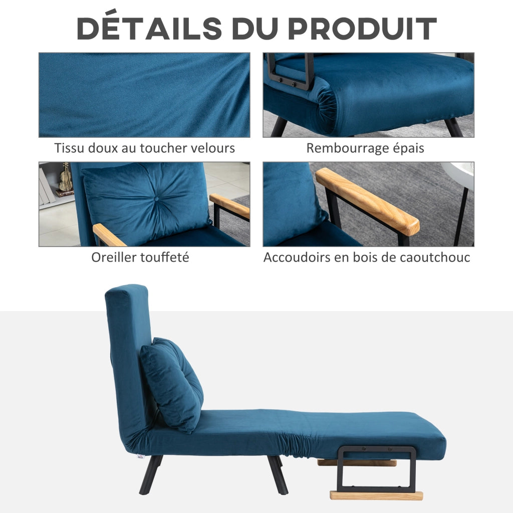 Poltrona letto 1 posto ¨C Minimal ¨C blu, legno, velluto