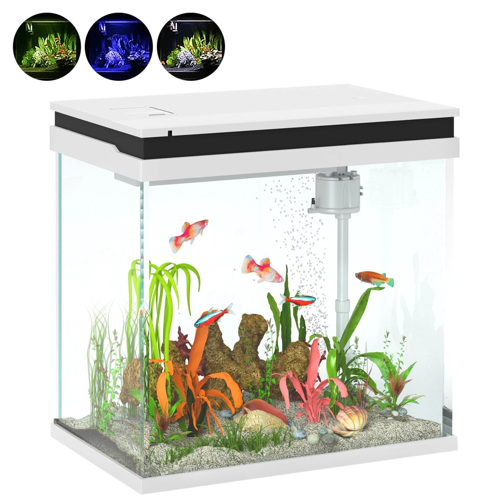 Acquario per Pesci 26L con Luci LED ¨C Minimal ¨C Bianco 38x26x38 cm