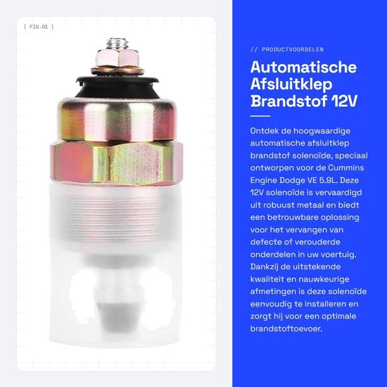 Blocco carburante 12V - Rilevamento automatico - Valvola solenoide - Per motor Cummins - Dimensioni 5,8 x 2,5 cm - Reparto di alta qualità - Valvola di chiusura