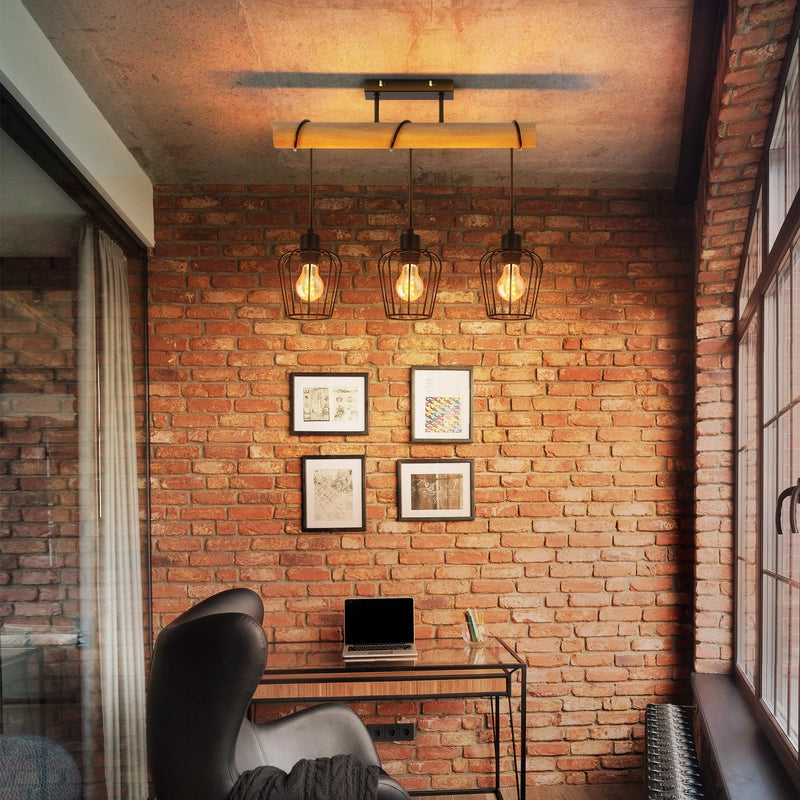 ZMH Lampada da soffitto vintage in legno metallo nero design industriale E27 per soggiorno senza lampadina